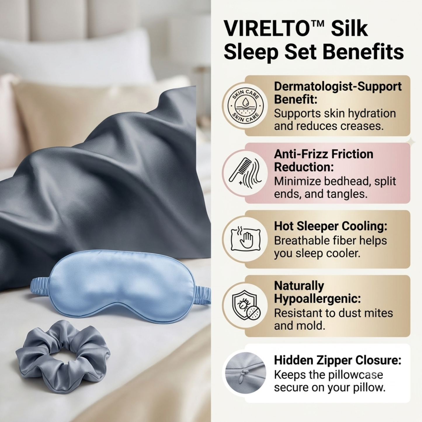 Virelto™ | 22-Momme Mulberry Silk Beauty Sleep Set (3-Piece)